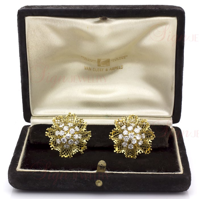 Rare VAN CLEEF & ARPELS Dentelle Retro Diamond Brooch & Earrings Set 2