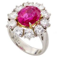 Natural Non-Heated Burmese Ruby Diamond Cluster Platinum Ring 4