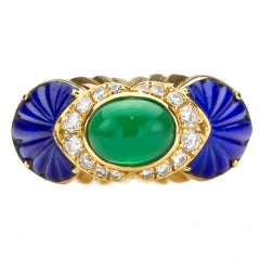 CARTIER Green Rhodochrosite Blue Lapis Diamond Ring