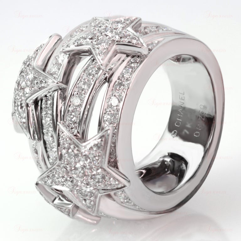 Women's CHANEL Comet Diamond Stars White Gold Dome Ring