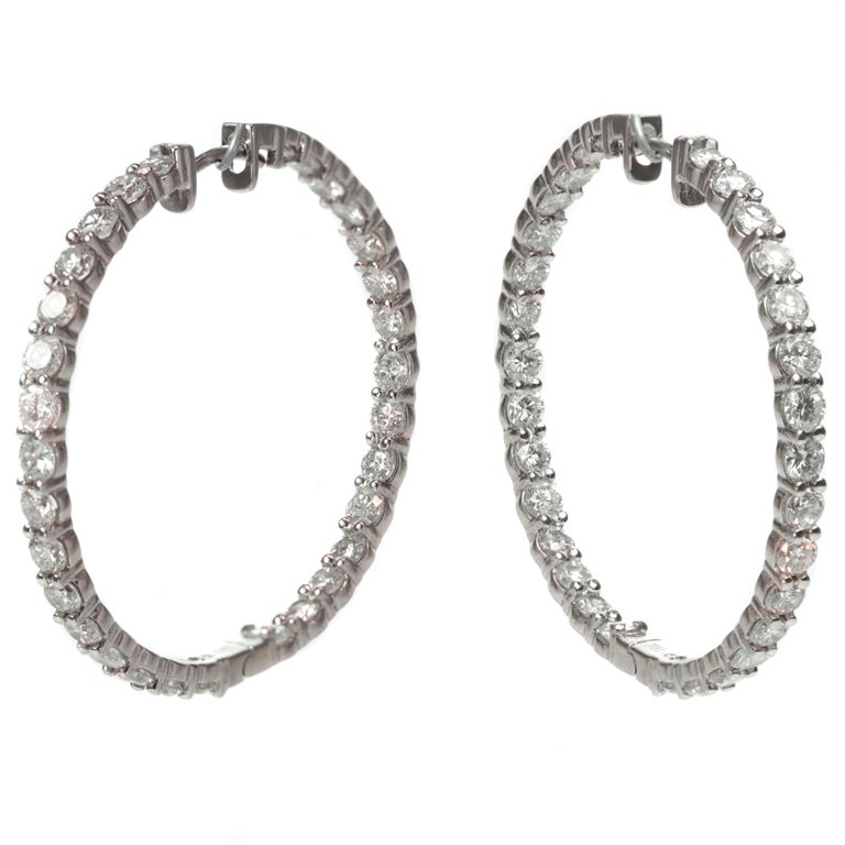 Custom-Made 8.83 Carat Diamond Large Gold Hoop Earrings For Sale
