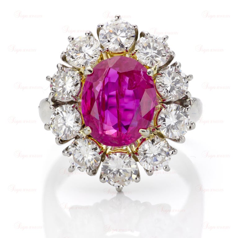 Estate Handmade Natural Non-Heated Burmese Ruby Diamond Platinum Ring In Excellent Condition In New York, NY