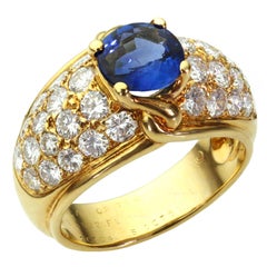 Vintage Van Cleef & Arpels Blue Sapphire Diamond Yellow Gold Ring