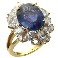 Non-Heated Natural Blue Sapphire Diamond 18 Gold Ring. GIA