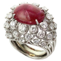 David Webb Ruby Diamond Platinum Dome Ring 12