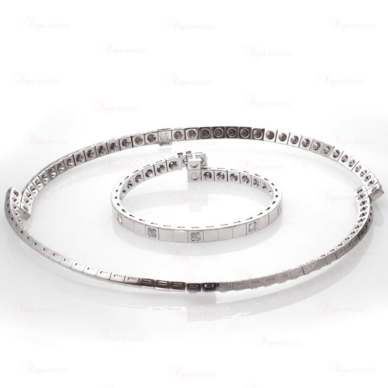 Cartier Paris Nouvelle Diamond Vague Necklace and Bracelet Set In Excellent Condition In New York, NY