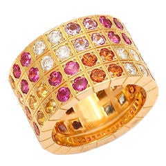 CARTIER Lanier Multicolor Sapphire Diamond Gold Ring, Sz. 52