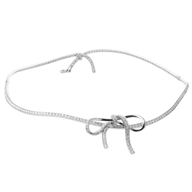 CHRISTIAN DIOR Pave Diamond Bow White Gold Collar Necklace at 1stdibs