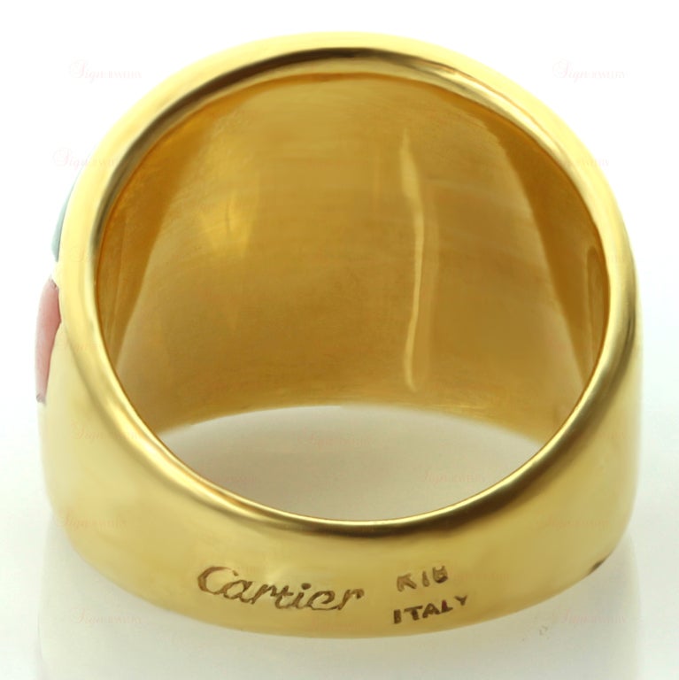 Women's CARTIER Coral Jadeite Striped Yellow Gold Band Ring