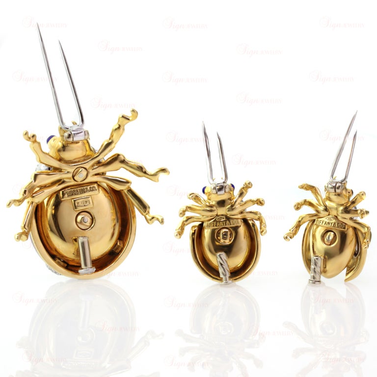 Women's Tiffany & Co. Three Enamel Diamond Gold Platinum Ladybug Brooches