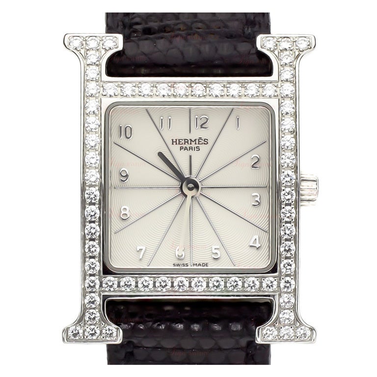 HERMES H HOUR Fctory Diamond Stainless Steel PM Unisex Watch