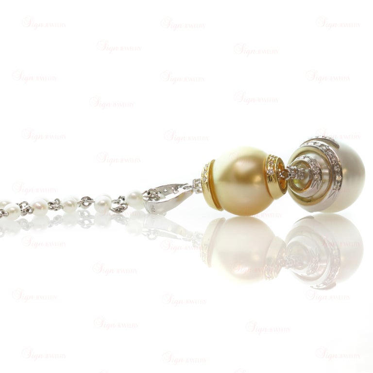New Custom-Made Diamond Pearl Pendant Necklace In Excellent Condition In New York, NY