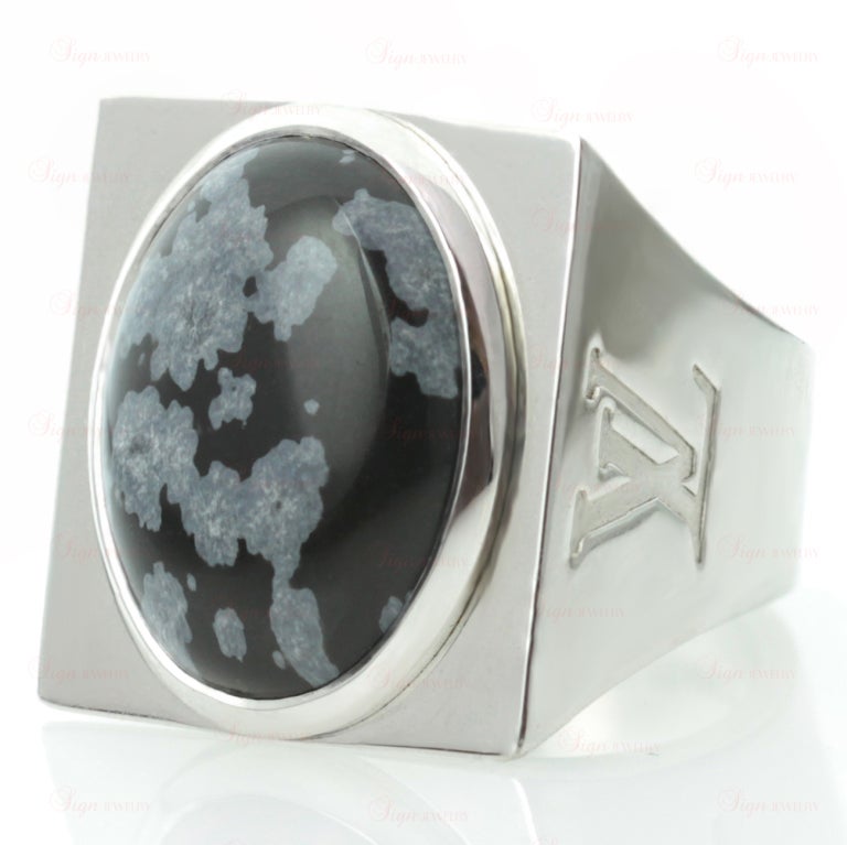 LOUIS VUITTON Snowflake Collection Silver Obsidian Ring For Sale at 1stDibs   snowflake obsidian ring, snowflake obsidian adjustable rings, louis  vuitton silver ring