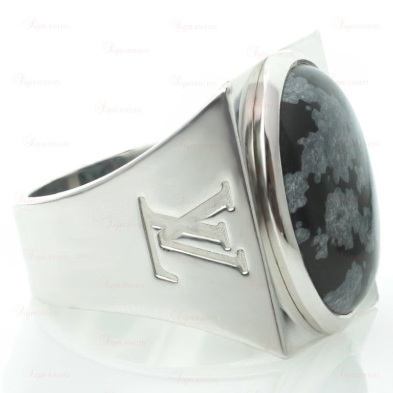 Women's or Men's LOUIS VUITTON Snowflake Collection Silver Obsidian Ring