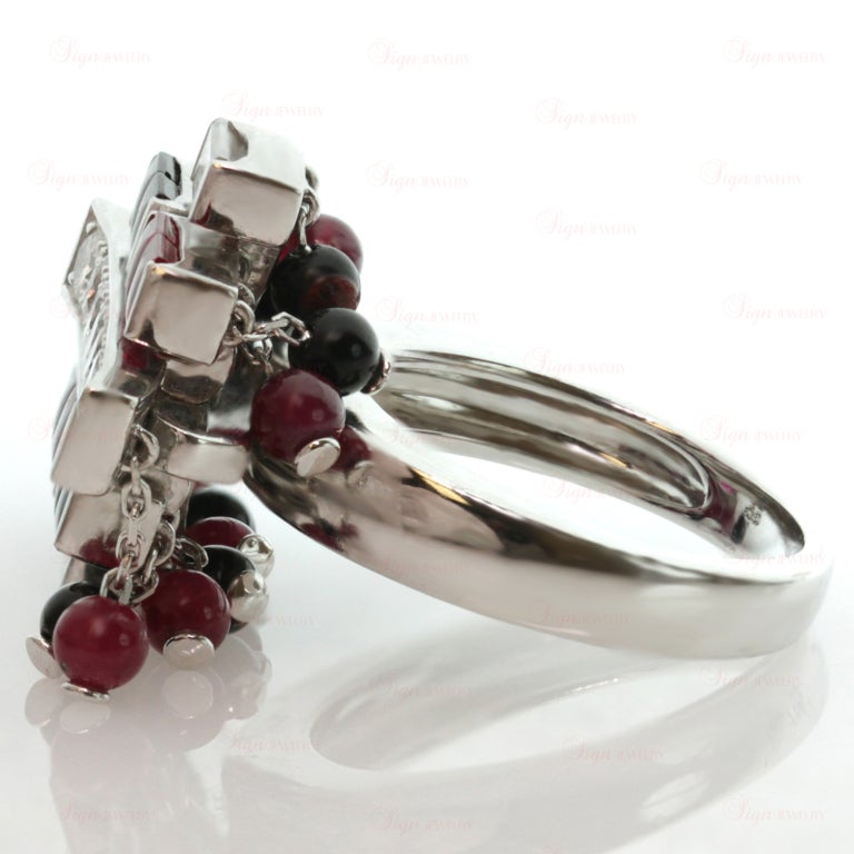 Women's Cartier Le Baiser du Dragon Ruby Onyx Diamond Tassel Ring