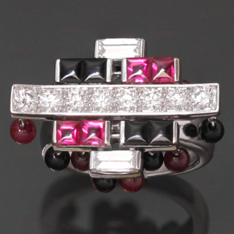 Cartier Le Baiser du Dragon Ruby Onyx Diamond Tassel Ring 2