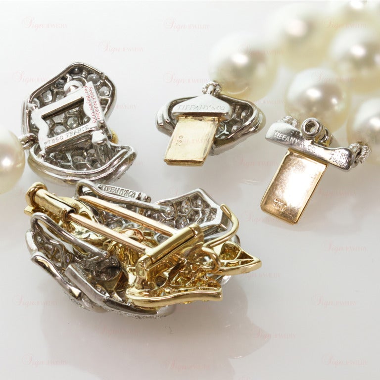 TIFFANY & CO. Diamond Akoya Pearl Platinum Necklace & Bracelet 3