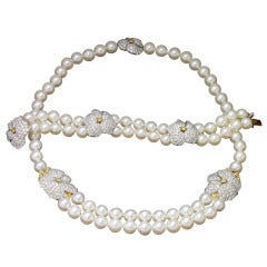 TIFFANY & CO. Diamond Akoya Pearl Platinum Necklace & Bracelet