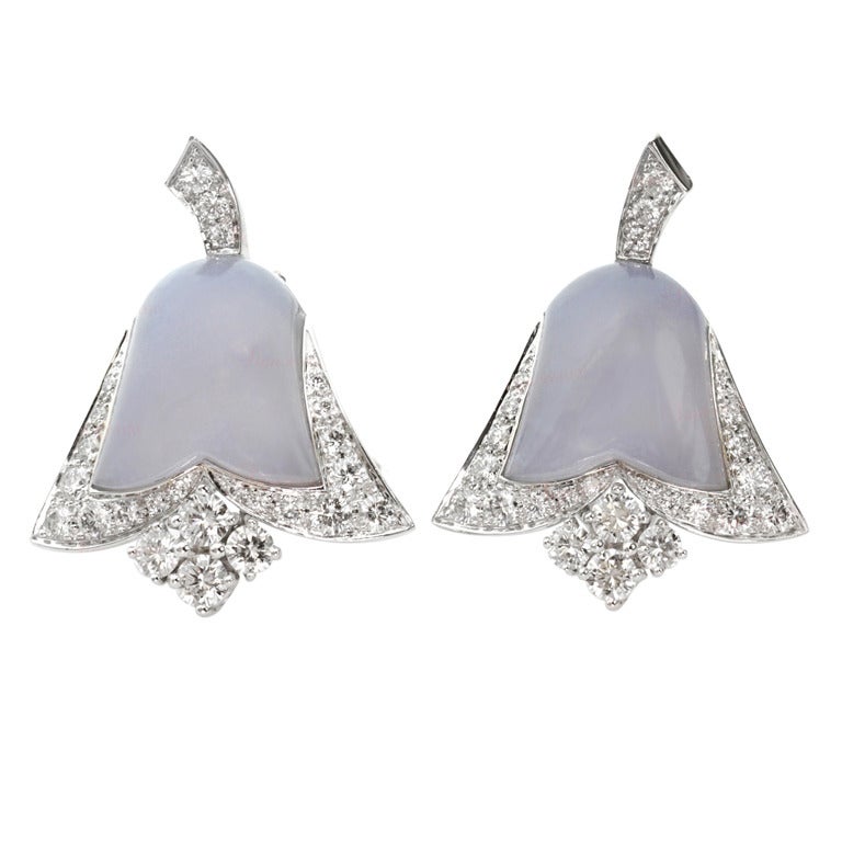VAN CLEEF & ARPELS Bluebell Chalcedony Diamond Clip-on Earrings