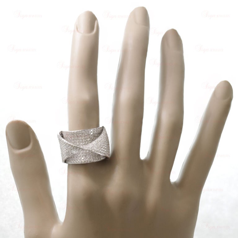 Geometric Pave Diamond White Gold Wave Ring 1