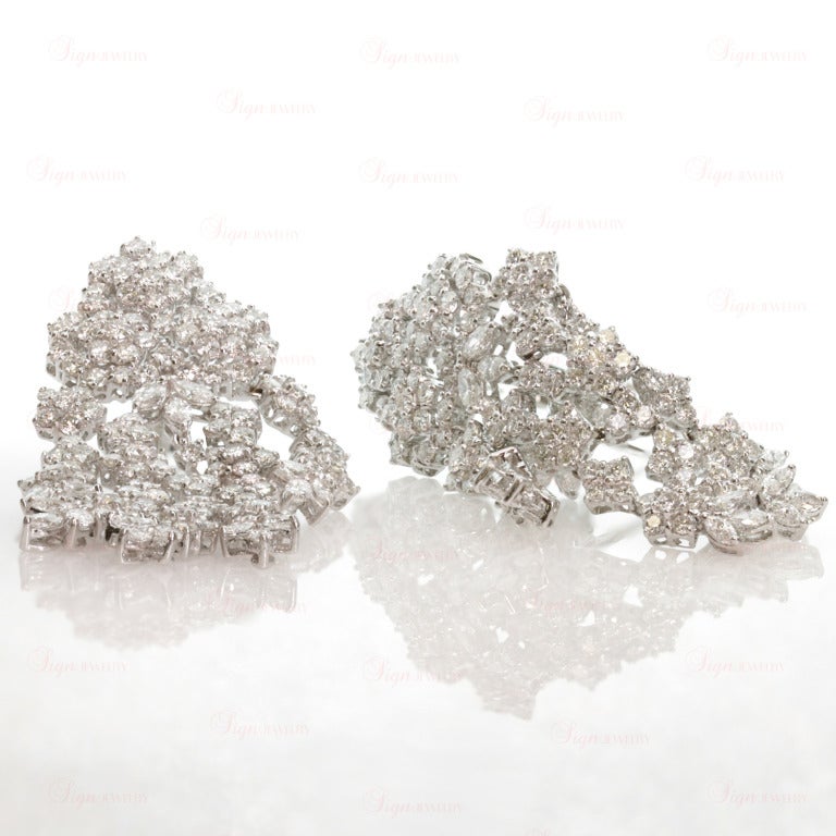 Women's Floral Diamond White Gold Chandelier Earrings