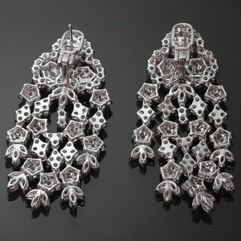 Floral Diamond White Gold Chandelier Earrings 1