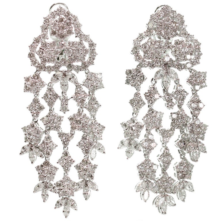 Floral Diamond White Gold Chandelier Earrings