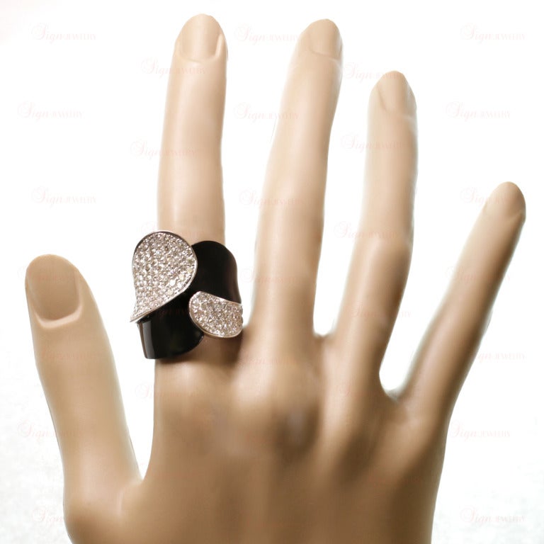 Women's Black Onyx Pave Diamond Geometric White Gold Ring