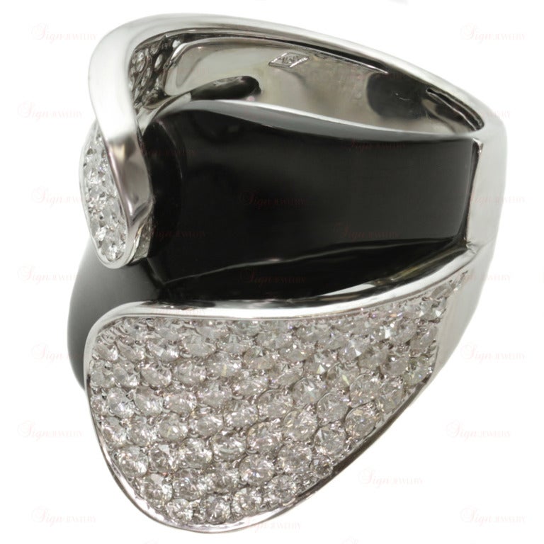 Black Onyx Pave Diamond Geometric White Gold Ring 2