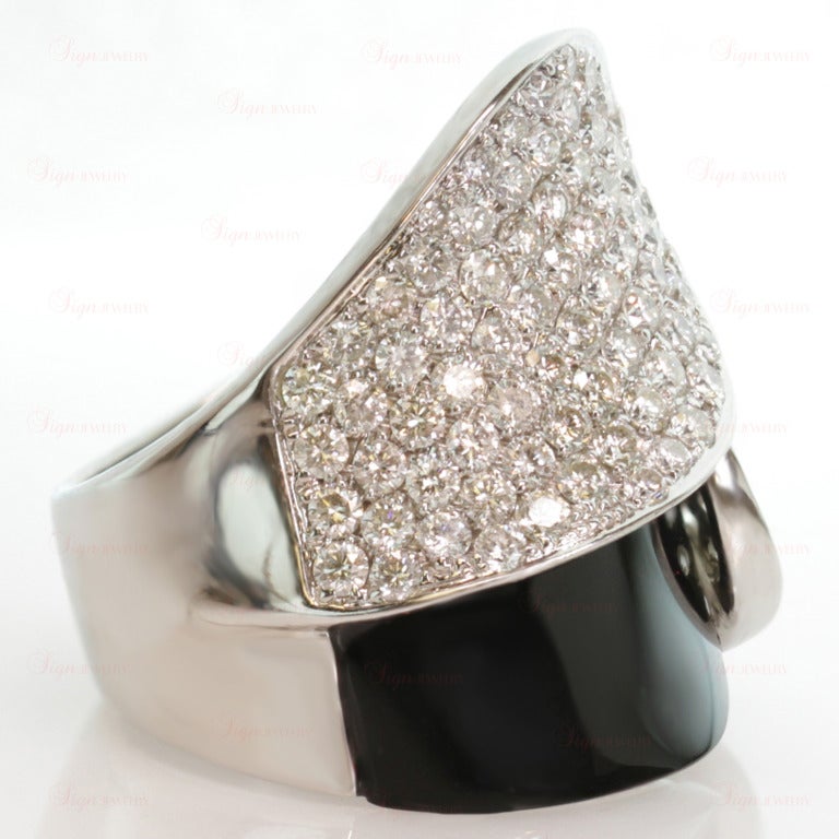 Black Onyx Pave Diamond Geometric White Gold Ring 3