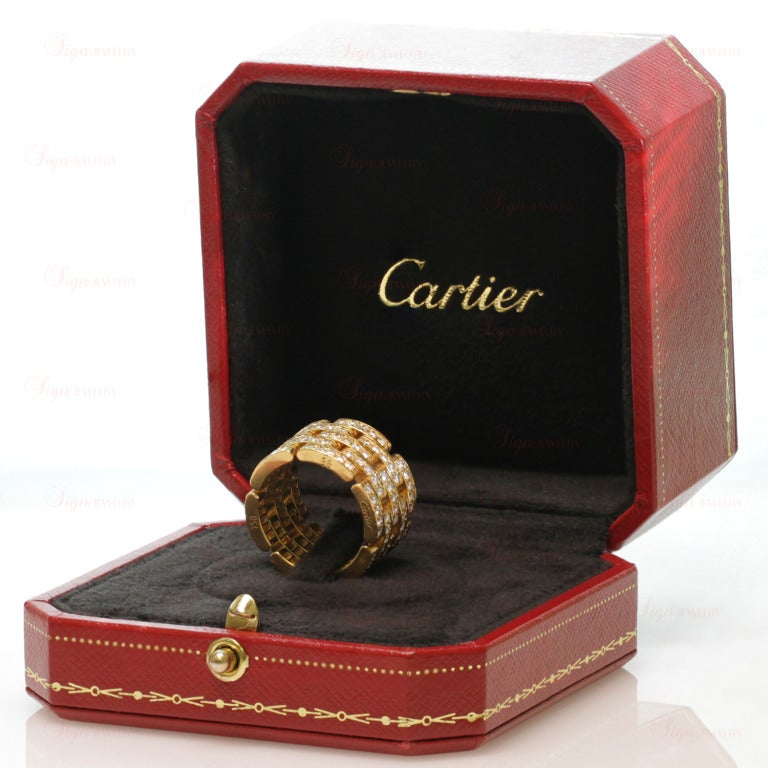 CARTIER Maillon Panthere 5-Row Diamond Yellow Gold Ring In Excellent Condition In New York, NY
