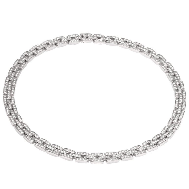 CARTIER Maillon Panthere Diamond White Gold Collar Necklace at 1stdibs