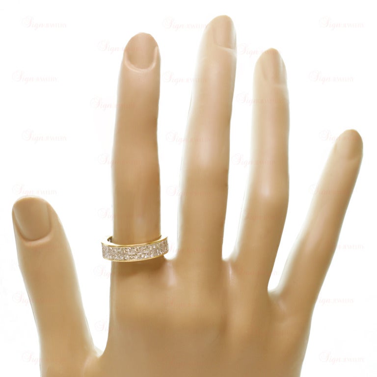 Diamond Princess-Cut Invisible Setting Gold Eternity Band In Excellent Condition In New York, NY