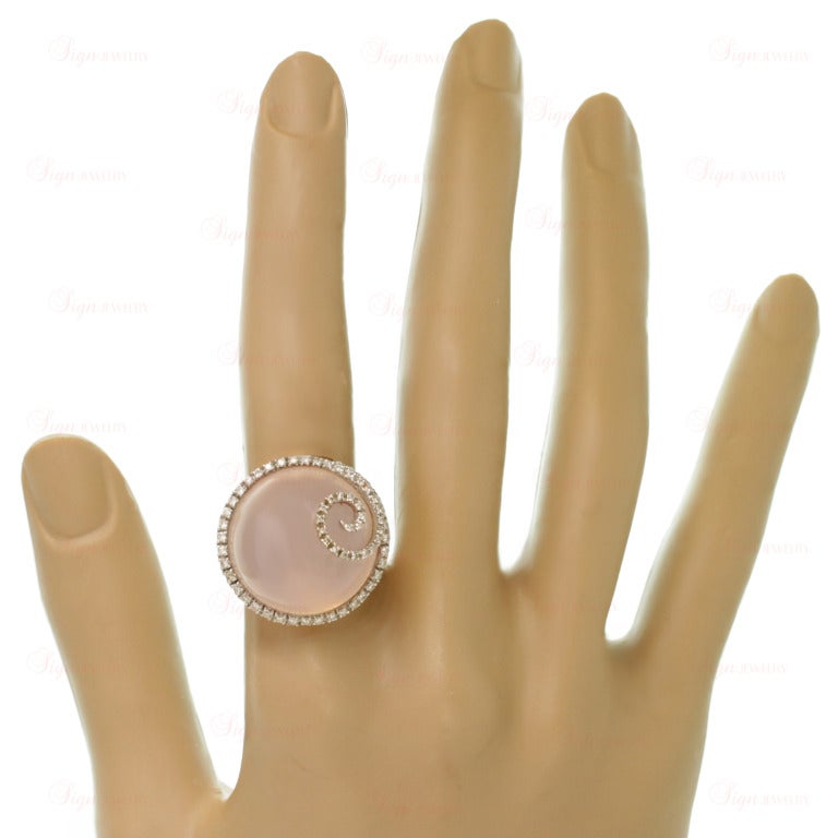 Women's Cabochon Pink Quart Diamond Gold Cocktail Ring