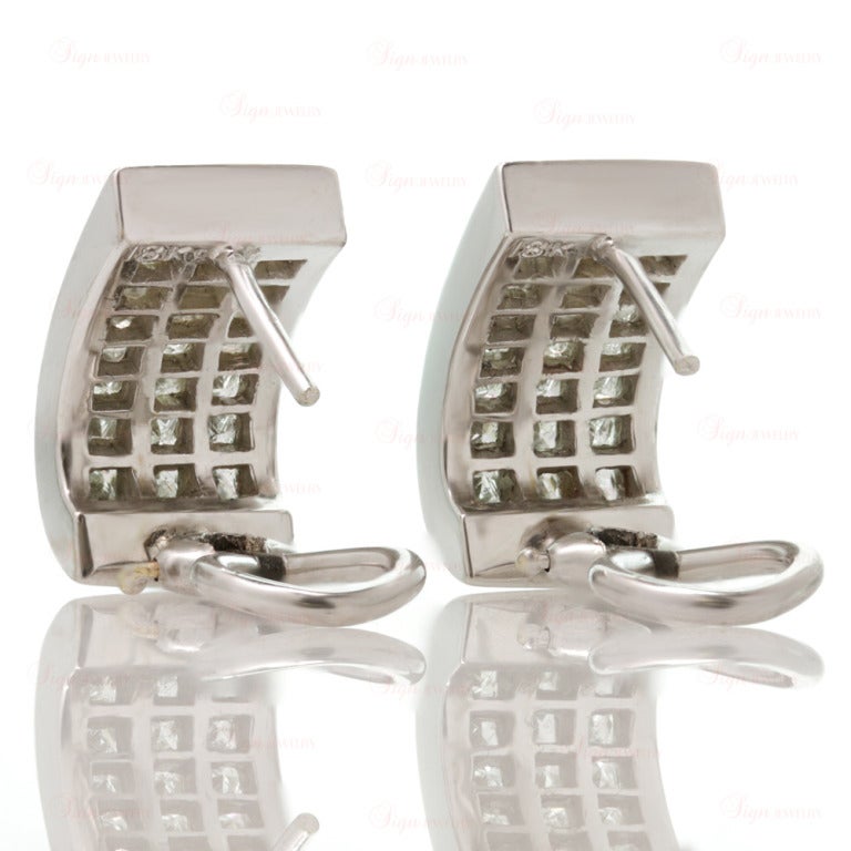 Invisible-Set Princess-Cut Diamond White Gold Earrings In Excellent Condition In New York, NY