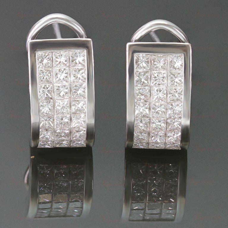 Invisible-Set Princess-Cut Diamond White Gold Earrings 1