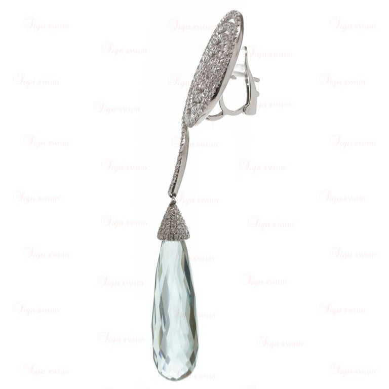 ADLER Diamond Aquamarine White Gold Dangling Spiral Earrings 2