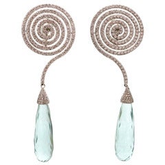 ADLER Diamond Aquamarine White Gold Dangling Spiral Earrings