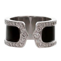 CARTIER Double C Diamond Black Lacquer White Gold 50 Ring Large Model 3