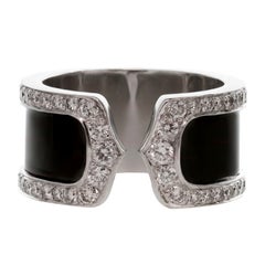Cartier Double C Diamond Black Lacquer White Gold 50 Ring Large Model