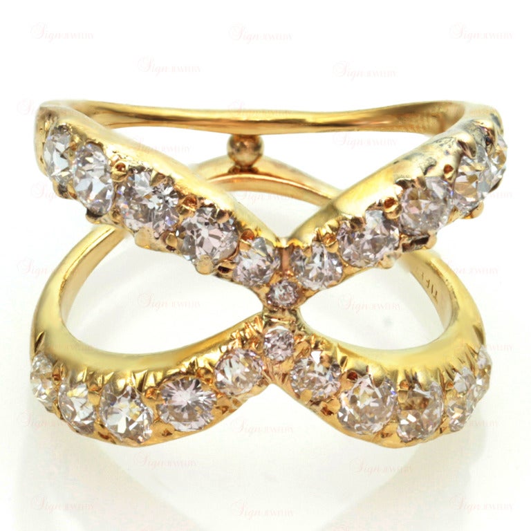 TIFANY and CO. Diamond Yellow Gold Ring Size 6.5-53 For Sale at 1stdibs