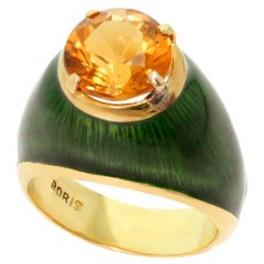 BORIS LE BEAU Citrine Green Enamel Yellow Gold Cocktail Ring