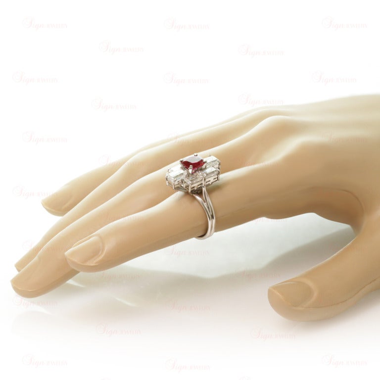 Women's 1980s Diamond Ruby Platinum Ring