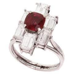 1980s Diamond Ruby Platinum Ring