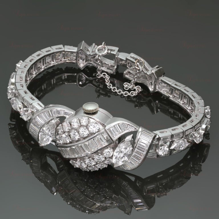 Hamilton Lady's Platinum and Diamond Concealed-Dial Bracelet Watch circa 1950s 1