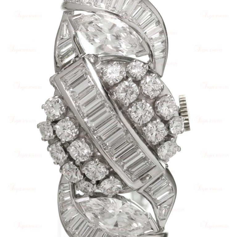 Hamilton Lady's Platinum and Diamond Concealed-Dial Bracelet Watch circa 1950s 3