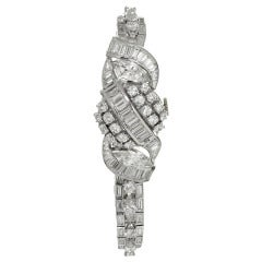 Hamilton Lady's Platinum and Diamond Concealed-Dial Bracelet Watch circa 1950s
