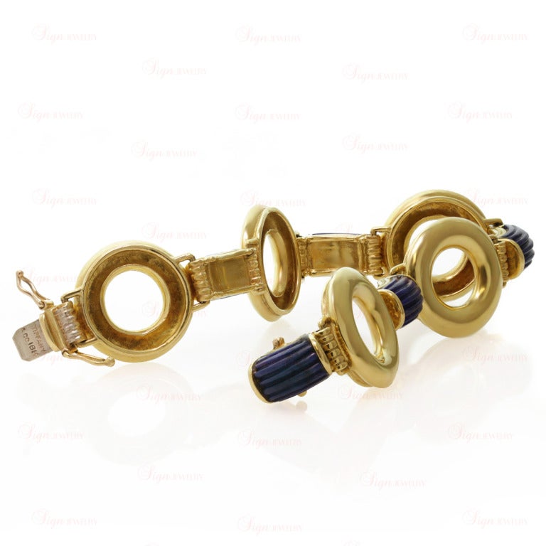 TIFFANY & CO. Retro Blue Lapis Lazuli Yellow Gold Link Bracelet 3