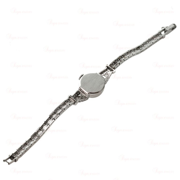 Hamilton Lady's Platinum and Diamond Bracelet Watch circa 1950s 4
