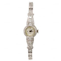 Hamilton Lady's Platinum and Diamond Bracelet Watch circa 1950s